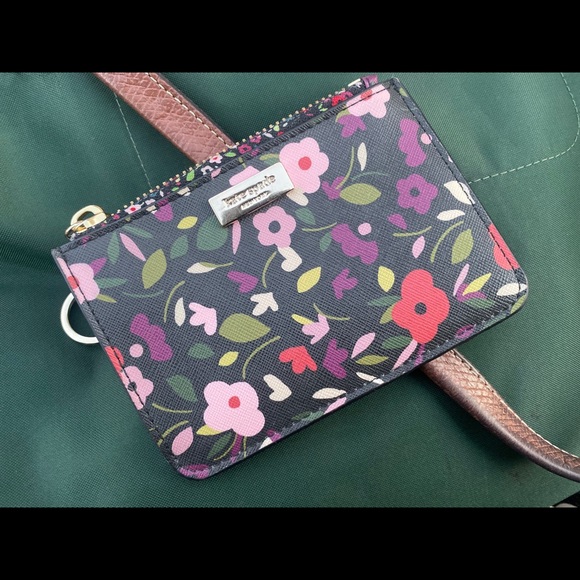 KATE SPADE FLORAL KEYCHAIN Wallet COTTAGECORE 14K GOLD-TOUCHED BLACK WHITE LUX - Picture 3 of 9